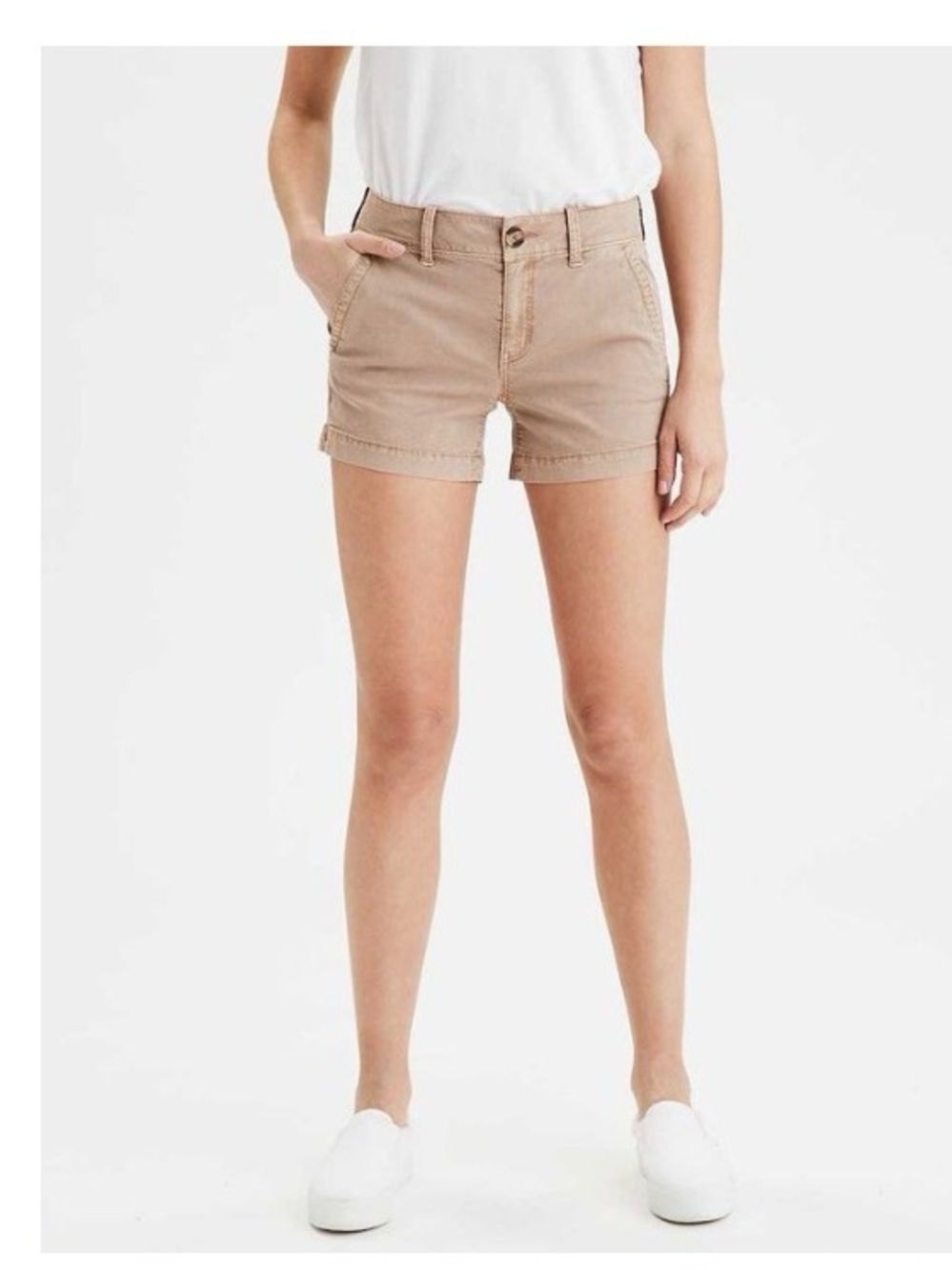 Classic High-Rise Cotton Blend Shorts in Tan